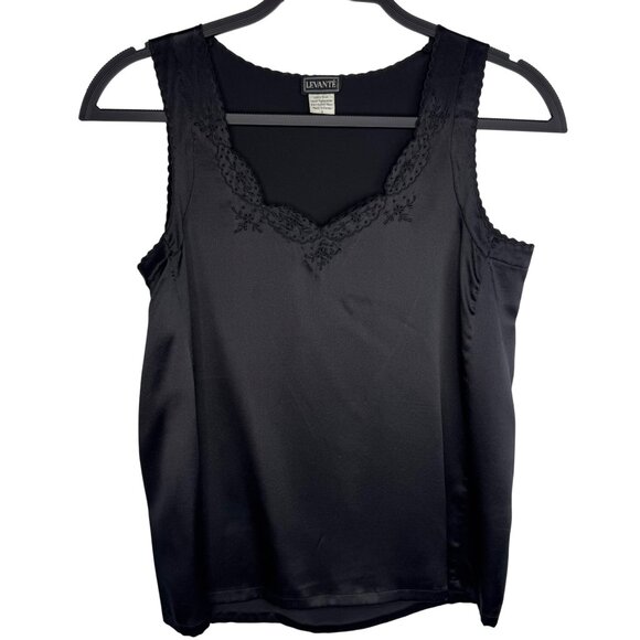 Levante Black 100% Silk Embroidered Camisole Top‎ Size 6 - Picture 1 of 5